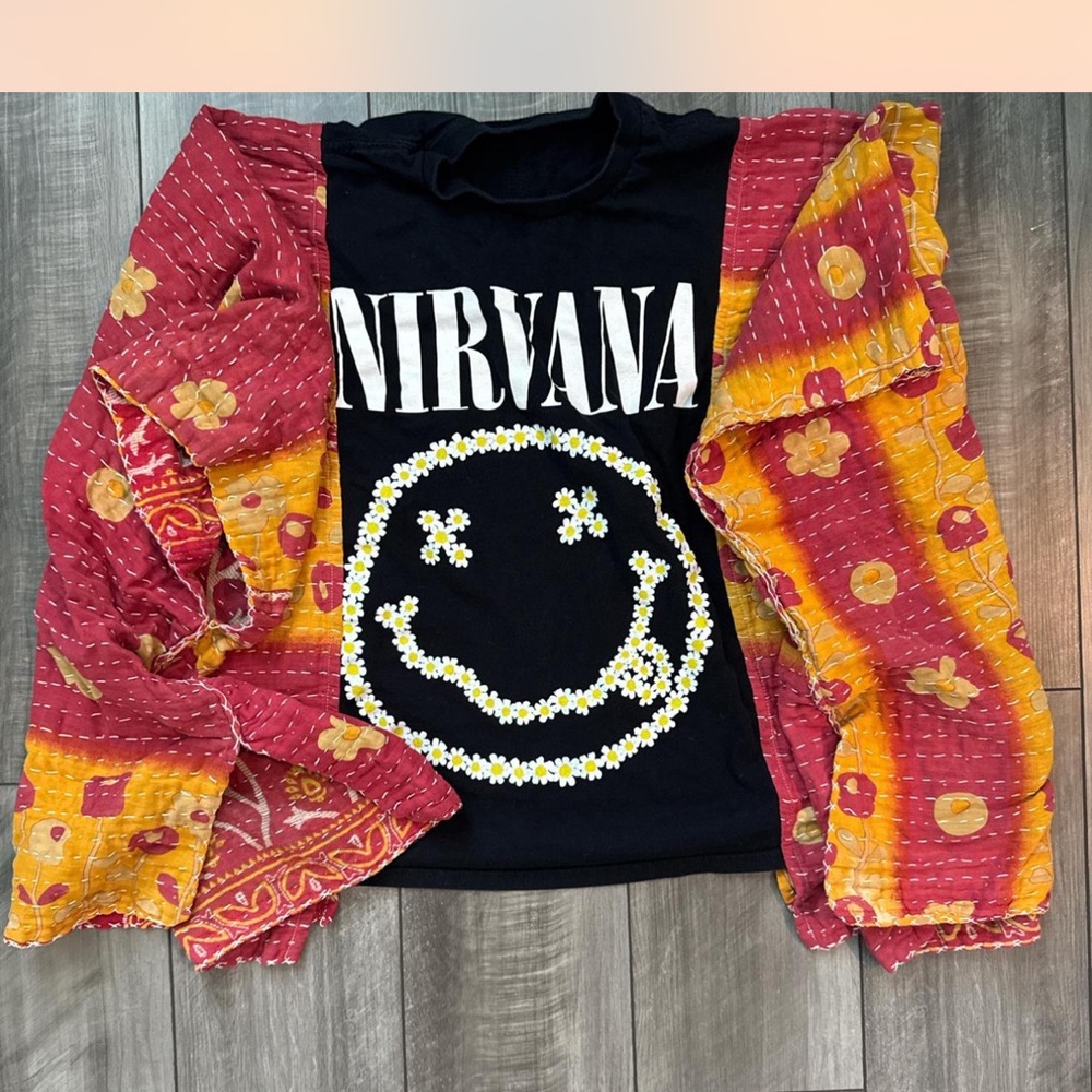 Nirvana Graphic Up cycled Kantha poncho